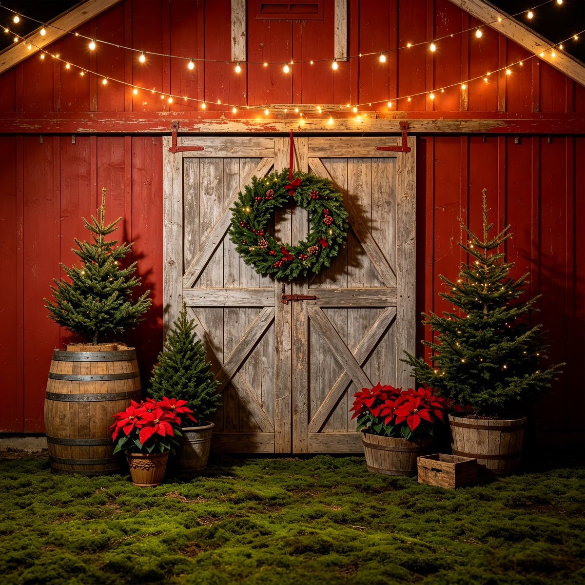 Western Christmas Backdrop Rustic Barn Door Wreath Christmas Outdoor Backdrop CSH69-85
