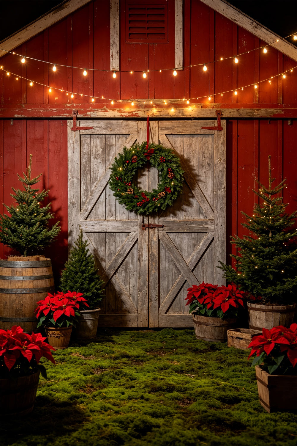 Western Christmas Backdrop Rustic Barn Door Wreath Christmas Outdoor Backdrop CSH69-85