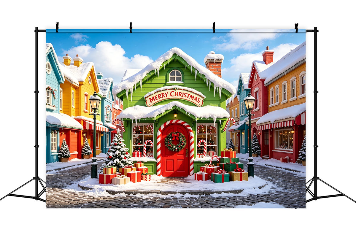 Christmas Village Backdrops Snow Colorful Street House Xmas Backdrop CSH69-86