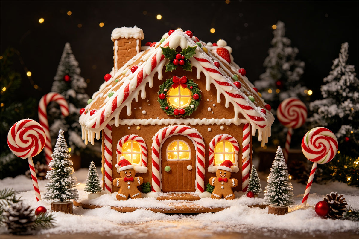 Gingerbread Photo Backdrop Cottage Candy House Gingerbread House Backdrops CSH69-87