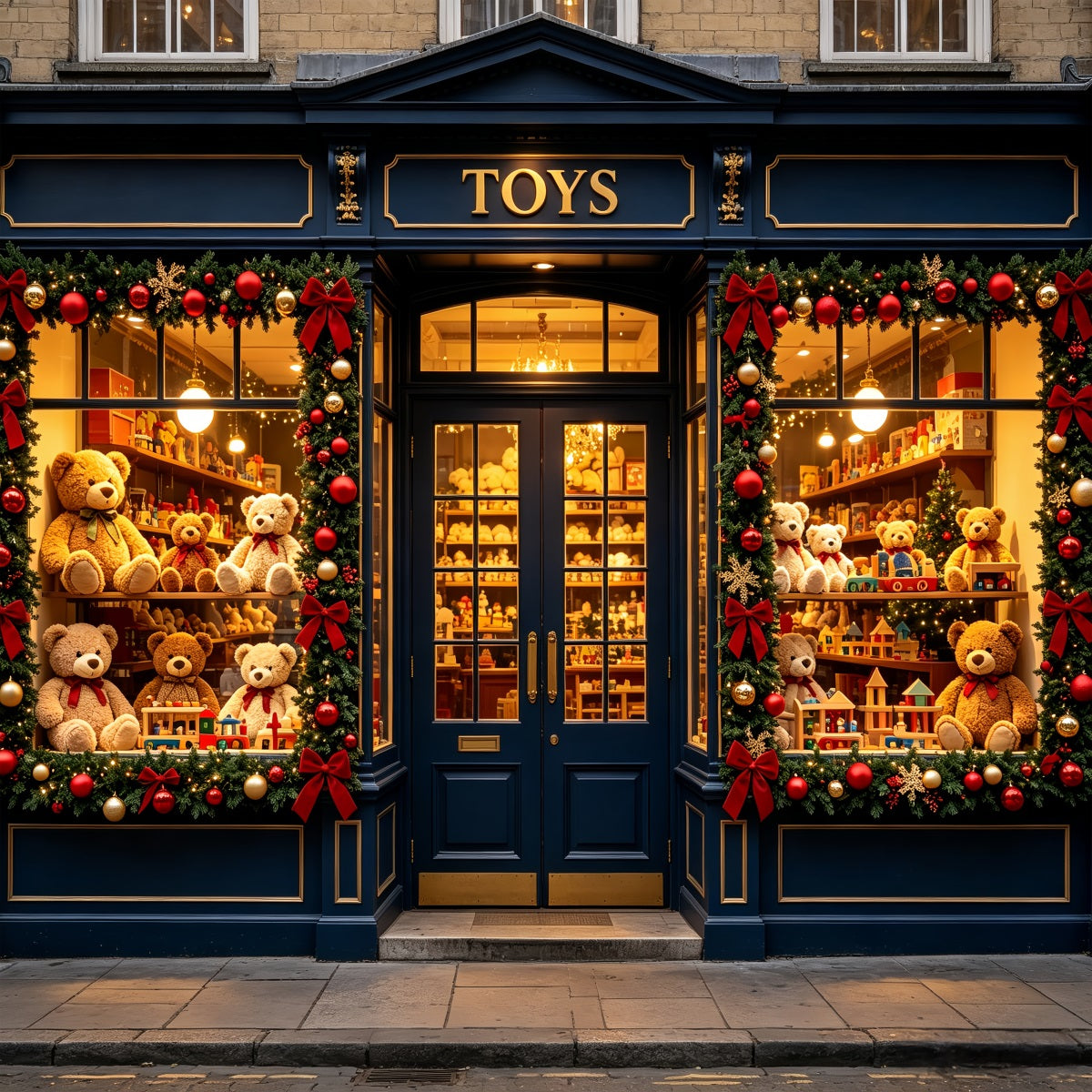 Inside Santa's Workshop Backdrop Toy Shop Teddy Display Santas Workshop Backdrop CSH69-88