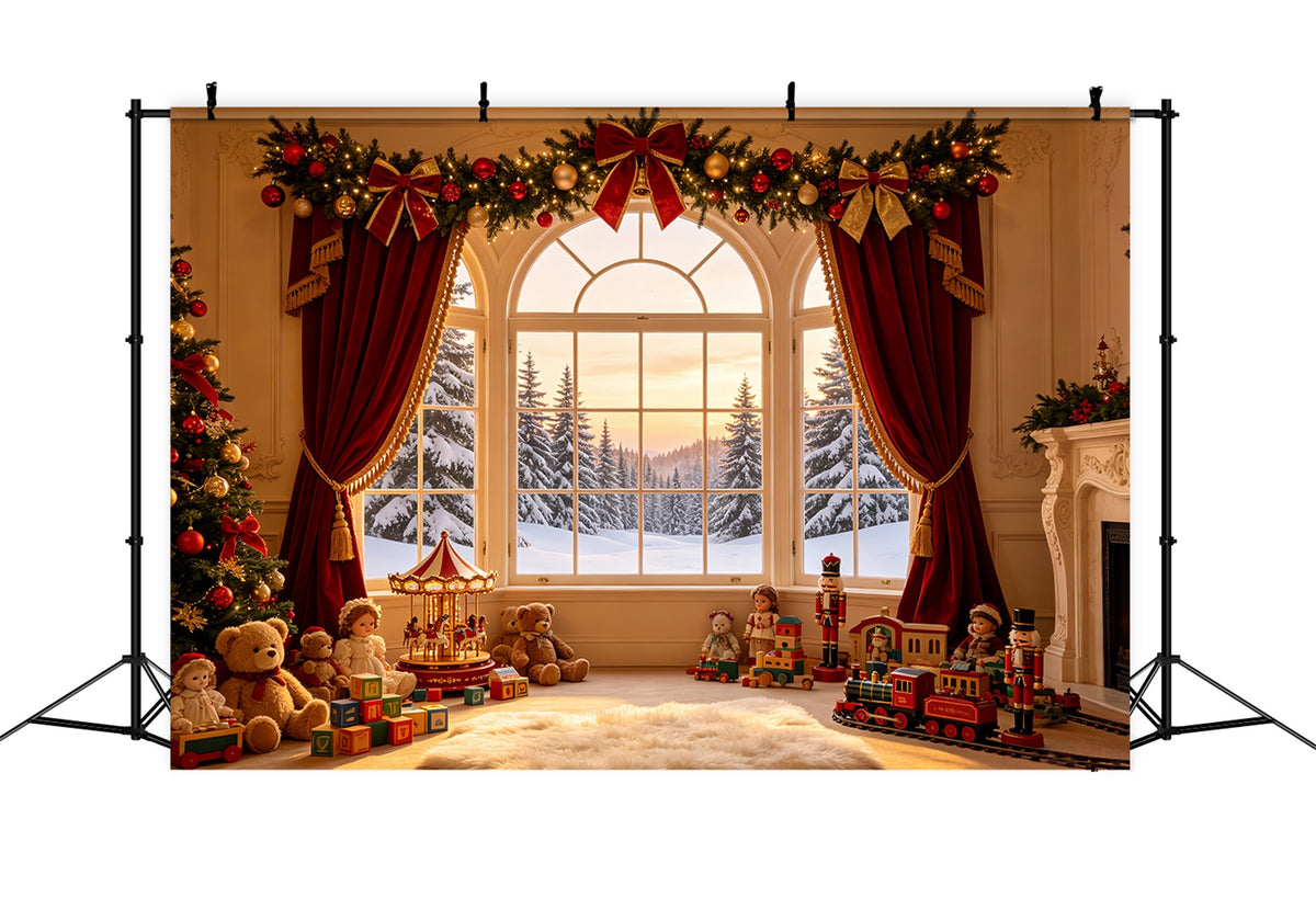 Christmas Window Backdrop Vintage Toy Curtain Display Indoor Christmas Backdrop CSH69-9