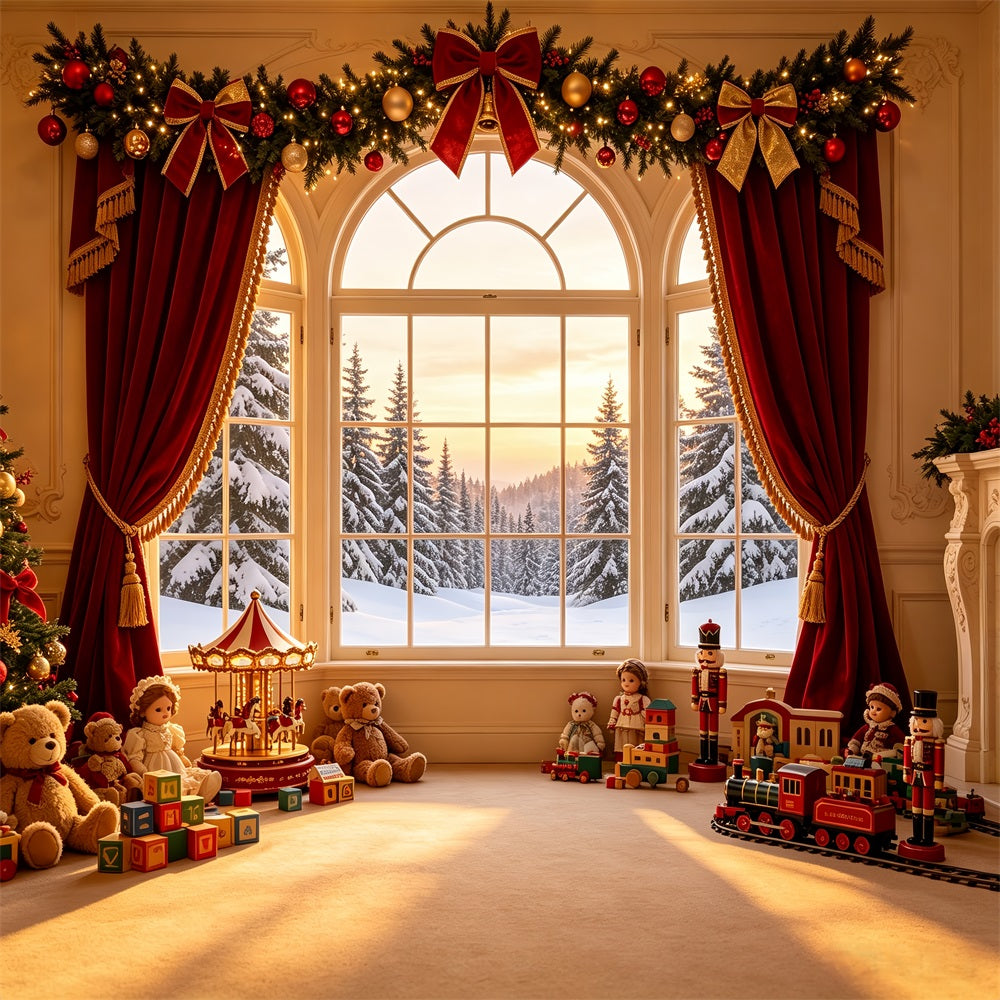 Christmas Window Backdrop Vintage Toy Curtain Display Indoor Christmas Backdrop CSH69-9