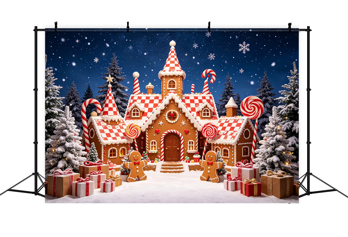Gingerbread House Backdrop Snowy Forest Candy Castle Gingerbread Photo Backdrop CSH69-90