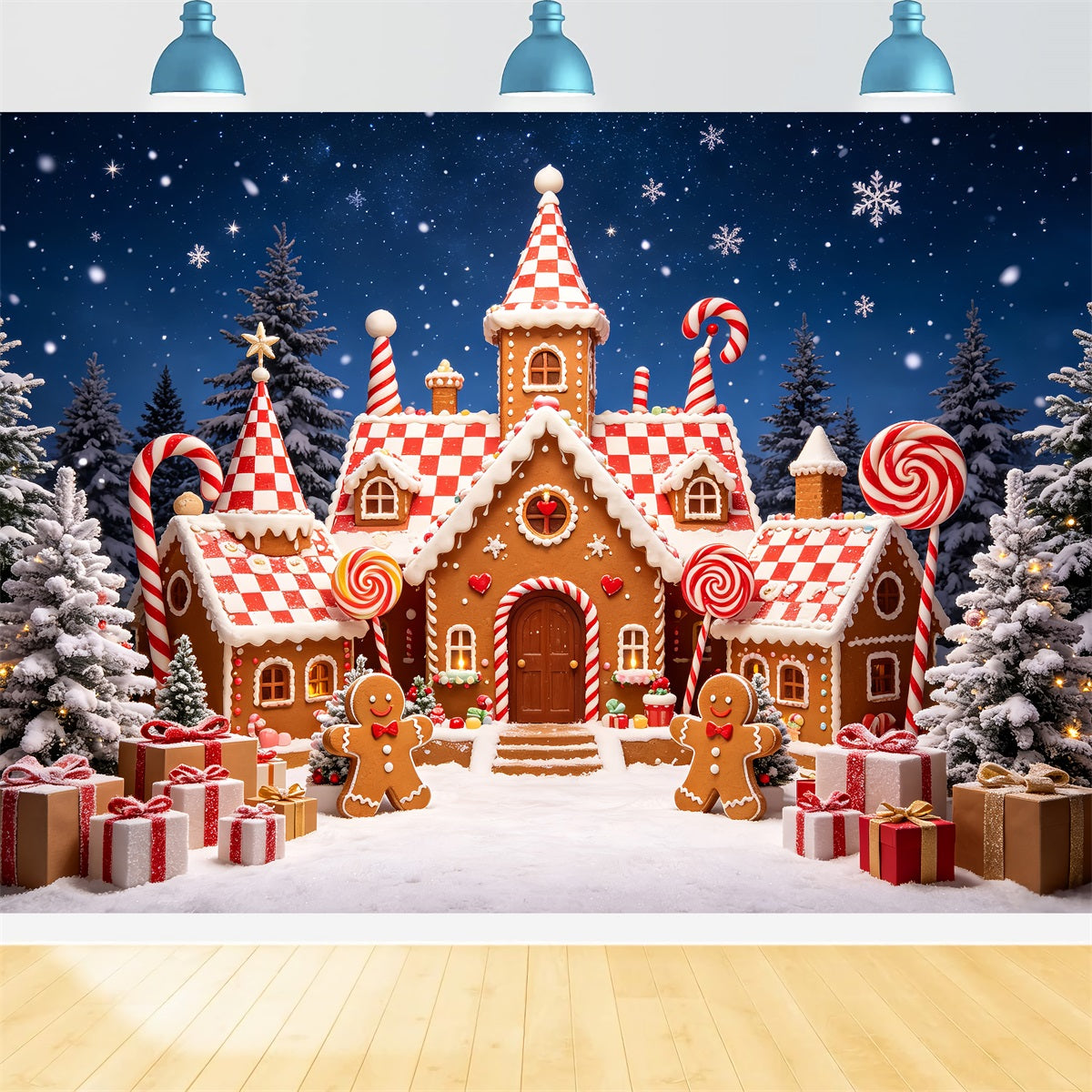 Gingerbread House Backdrop Snowy Forest Candy Castle Gingerbread Photo Backdrop CSH69-90