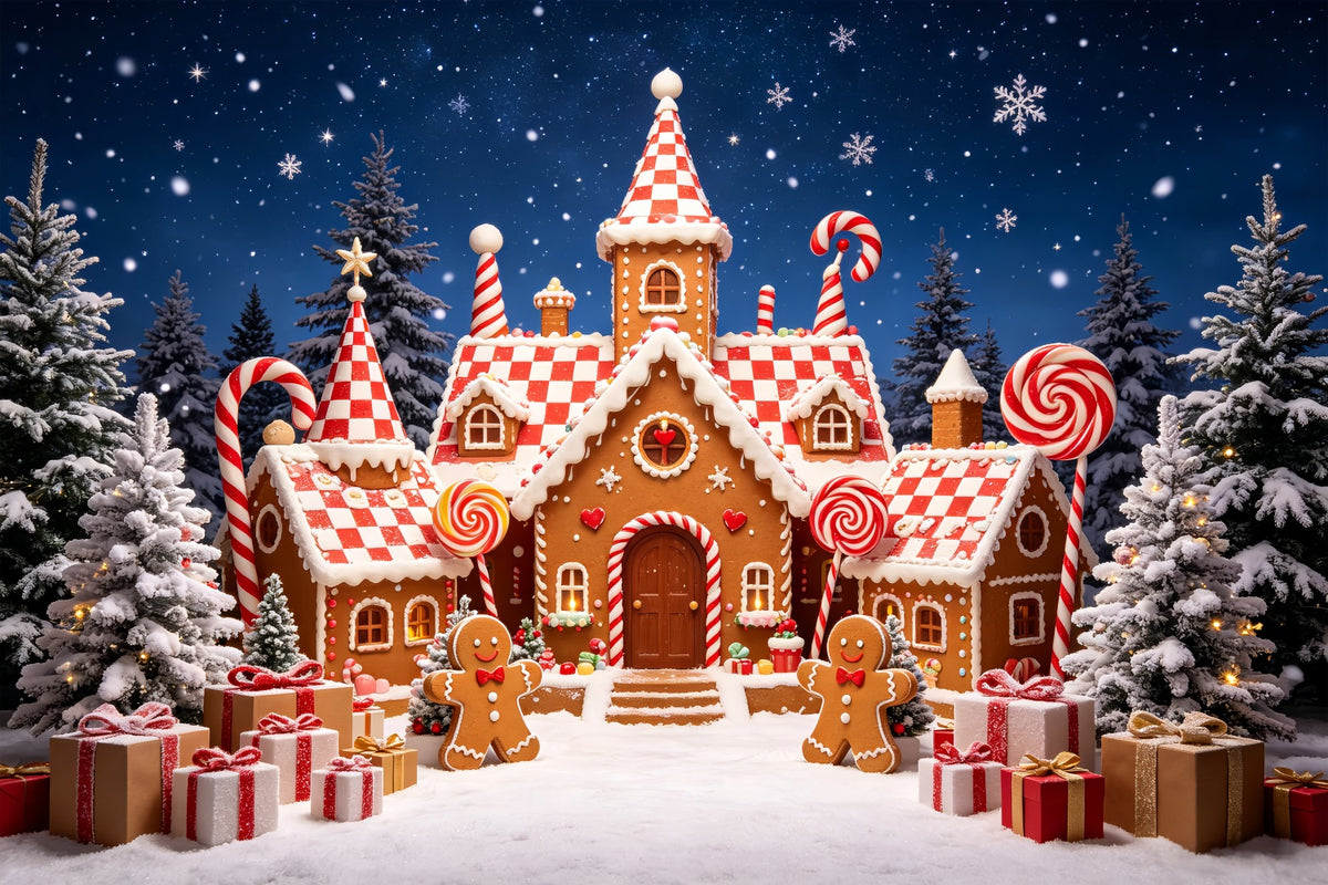 Gingerbread House Backdrop Snowy Forest Candy Castle Gingerbread Photo Backdrop CSH69-90