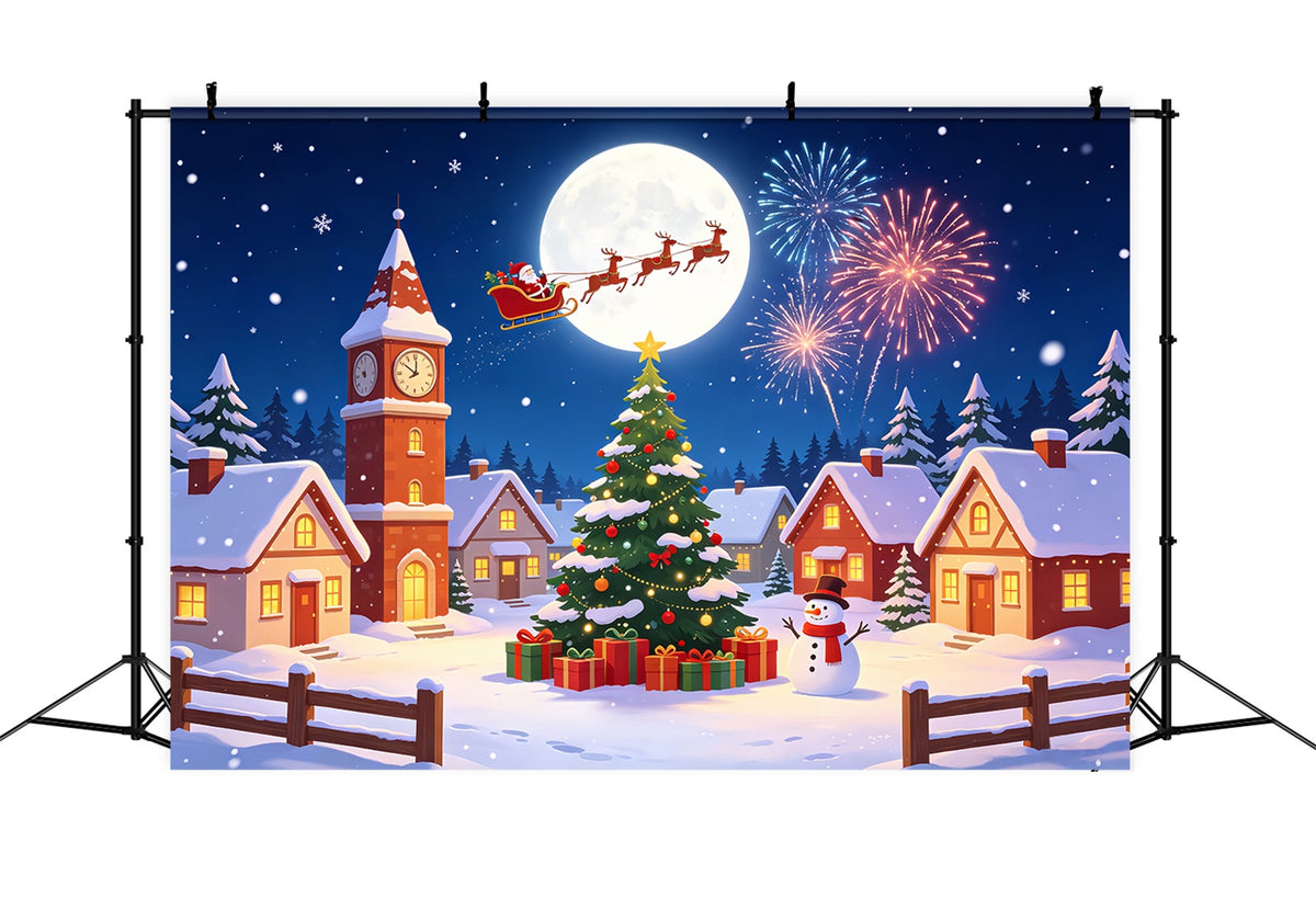 Backdrop For Christmas Village Snow Moon Fireworks Christmas Lights Backdrop CSH69-92