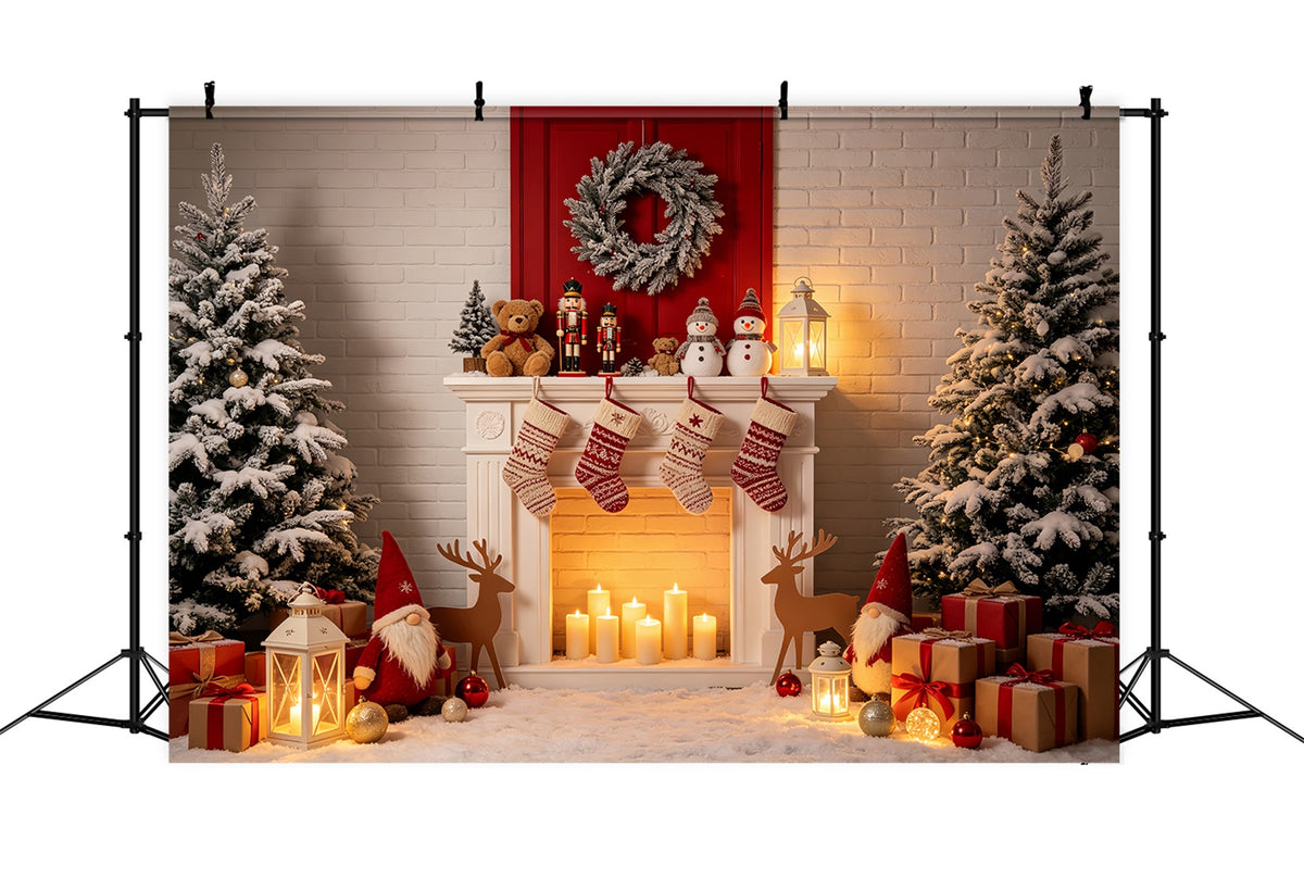 Christmas Fireplace Backdrop Cozy Stocking Display Christmas Picture Backdrop CSH69-93