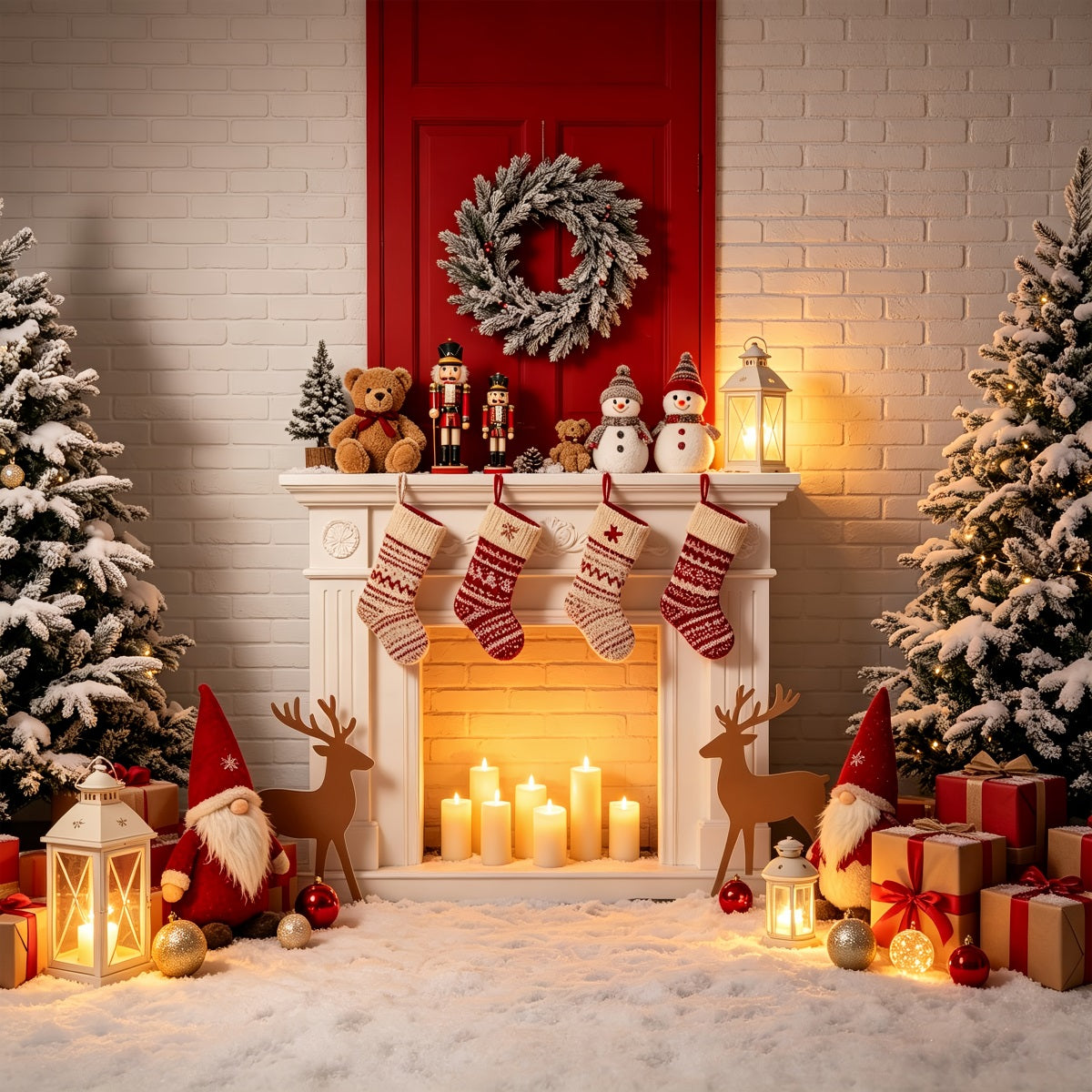 Christmas Fireplace Backdrop Cozy Stocking Display Christmas Picture Backdrop CSH69-93