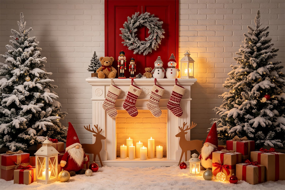 Christmas Fireplace Backdrop Cozy Stocking Display Christmas Picture Backdrop CSH69-93