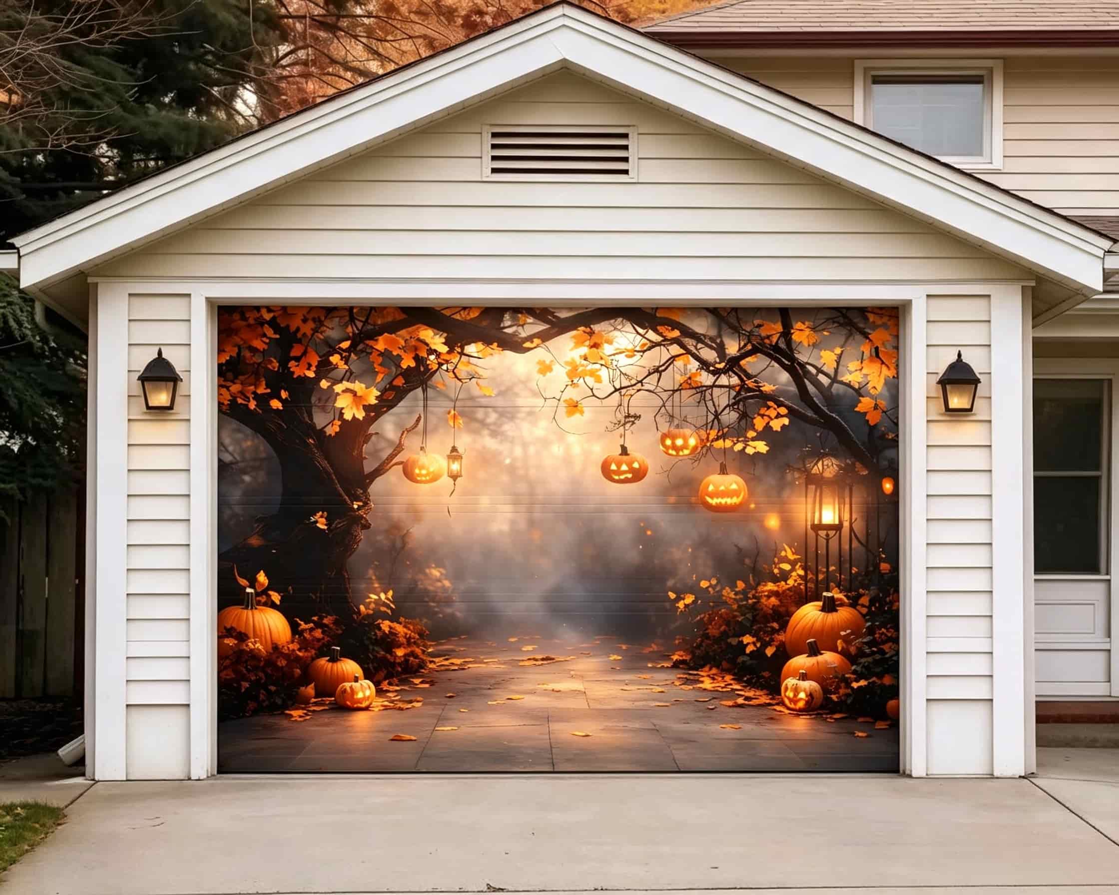 Halloween Backdrop Autumn Pumpkin Forest Path Halloween Garage Door Cover CSH67-1-1 car