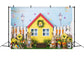 Cartoon Barn House Bunny Flowers Backdrop D1067