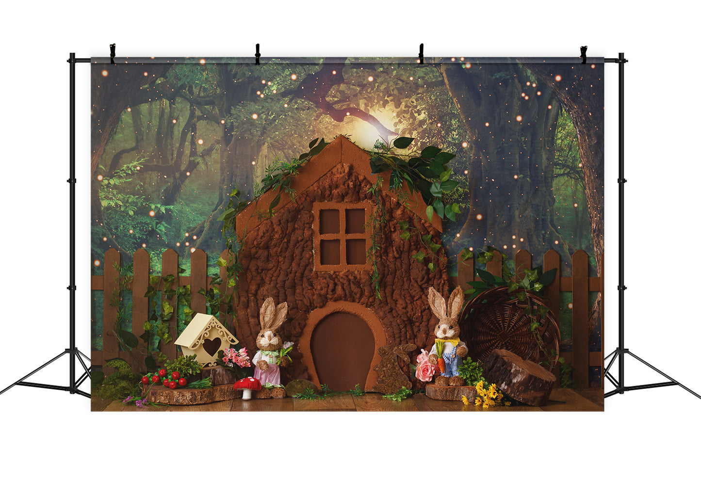 Forest Bunny Tree House Easter Backdrop D1077