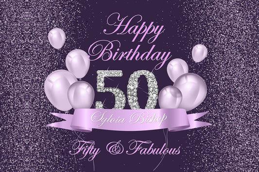 50th Birthday Party Decor Purple Custom Backdrop 