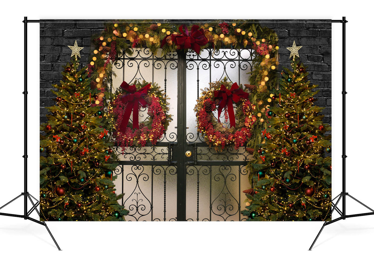 Christmas Door Wreath Lights Decoration Backdrop D900