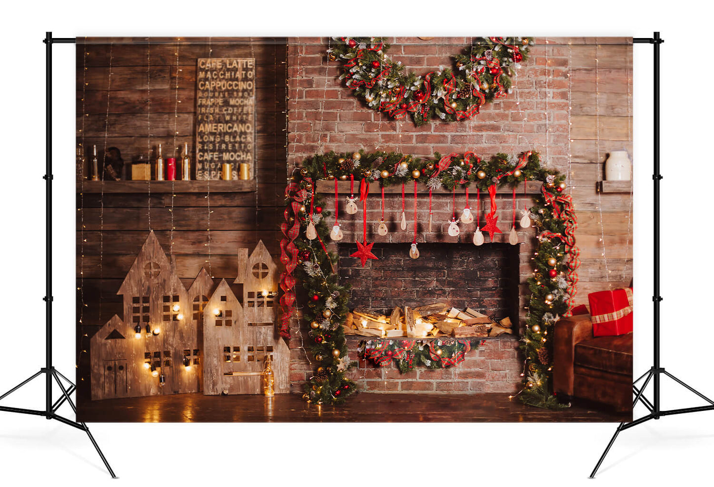 Christmas Decorations Brick Wall Photography Backdrops DBD-19186