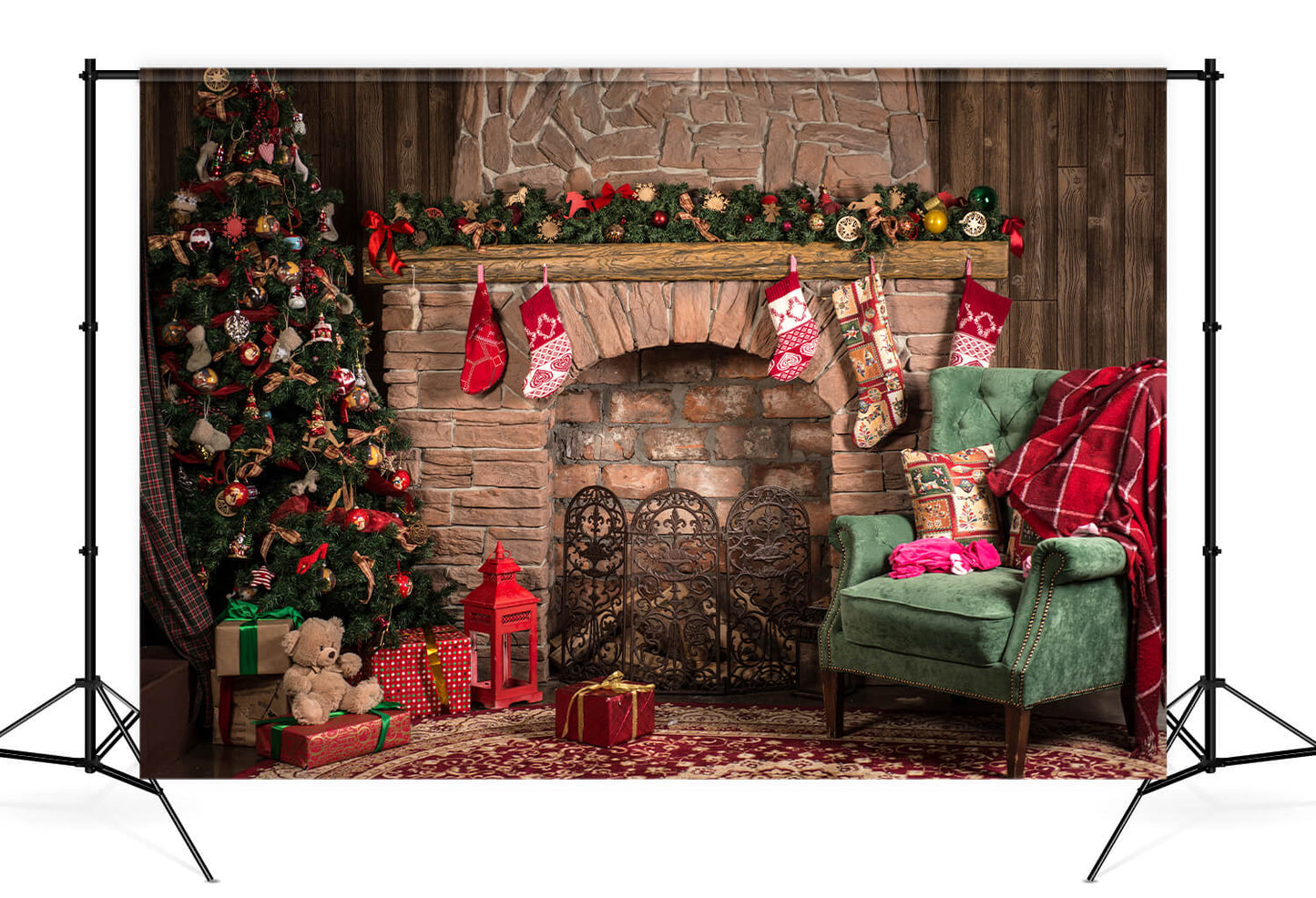 Christmas Fireplace Parlor Decorations Backdrop for Photography DBD-19215