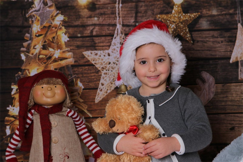 Wood Wall Bright Snow Christmas Photography Backdrop DBD-H19159