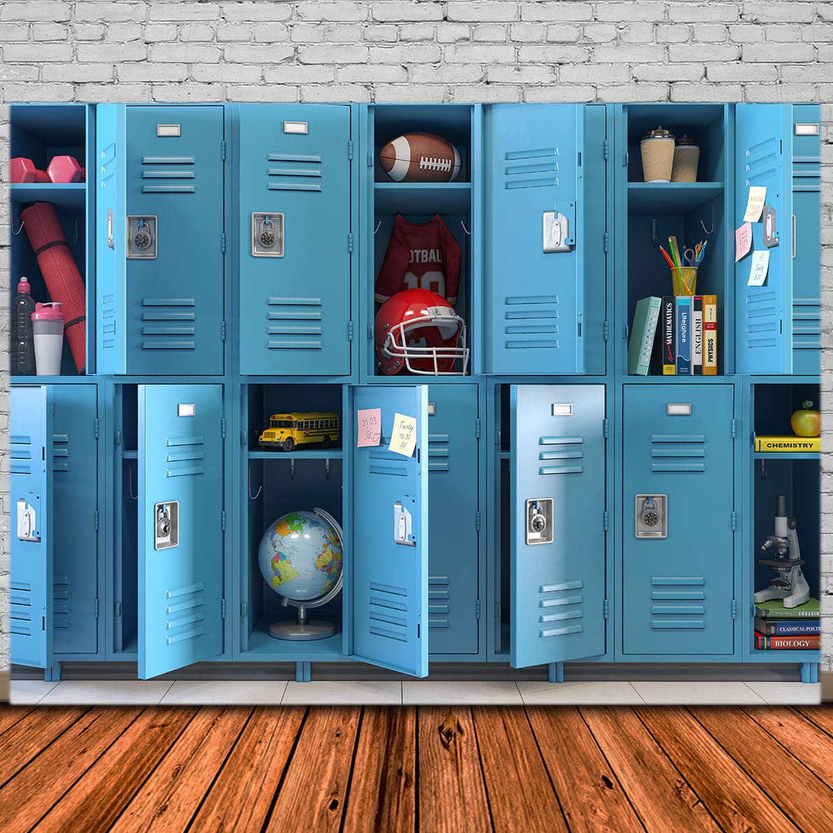 Student's Locker File Blue Student Lockers Back to School Backdrop DBD7-29 – Dbackdrop