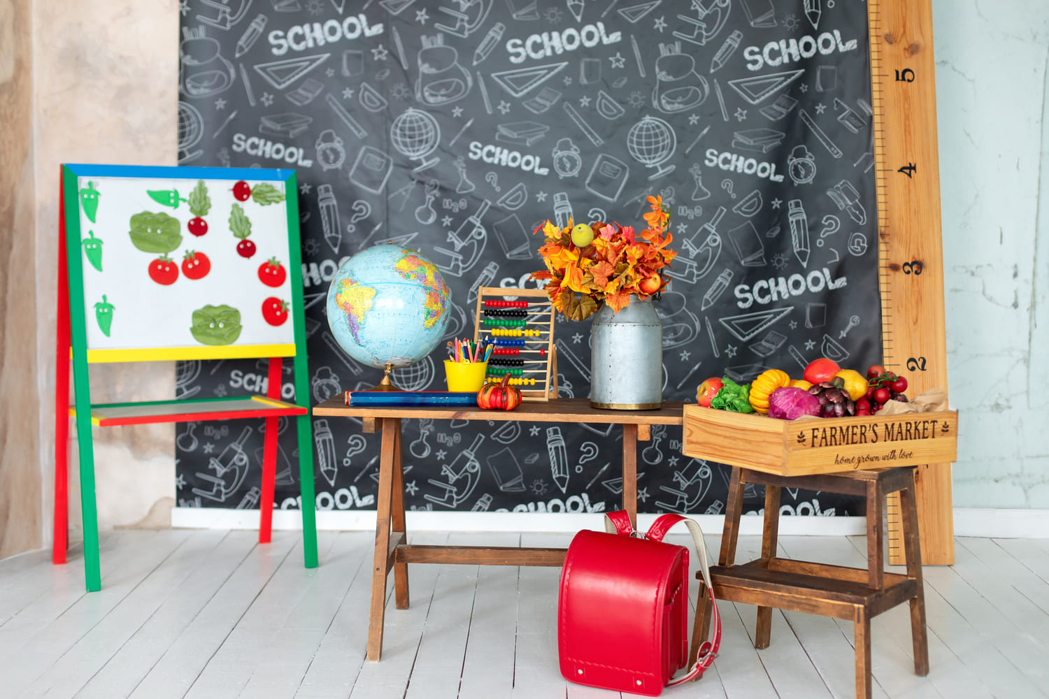 Blackboard Classroon Back to Kindergarten Round Backdrops