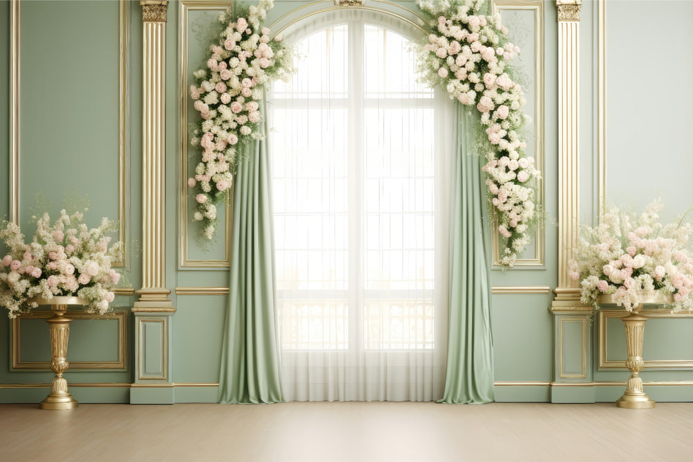 Back Drop Room Backdrops For Mother's Day Elegant Green Room Rose Backdrop GQ2-137