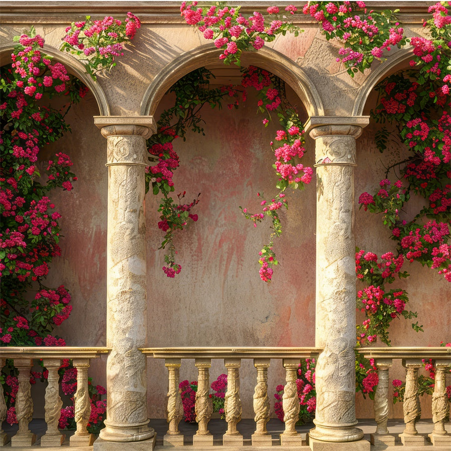 Backdrop Using Columns Backdrops For Mothers Day Pink Floral Stone Columns Backdrop GQ2-153