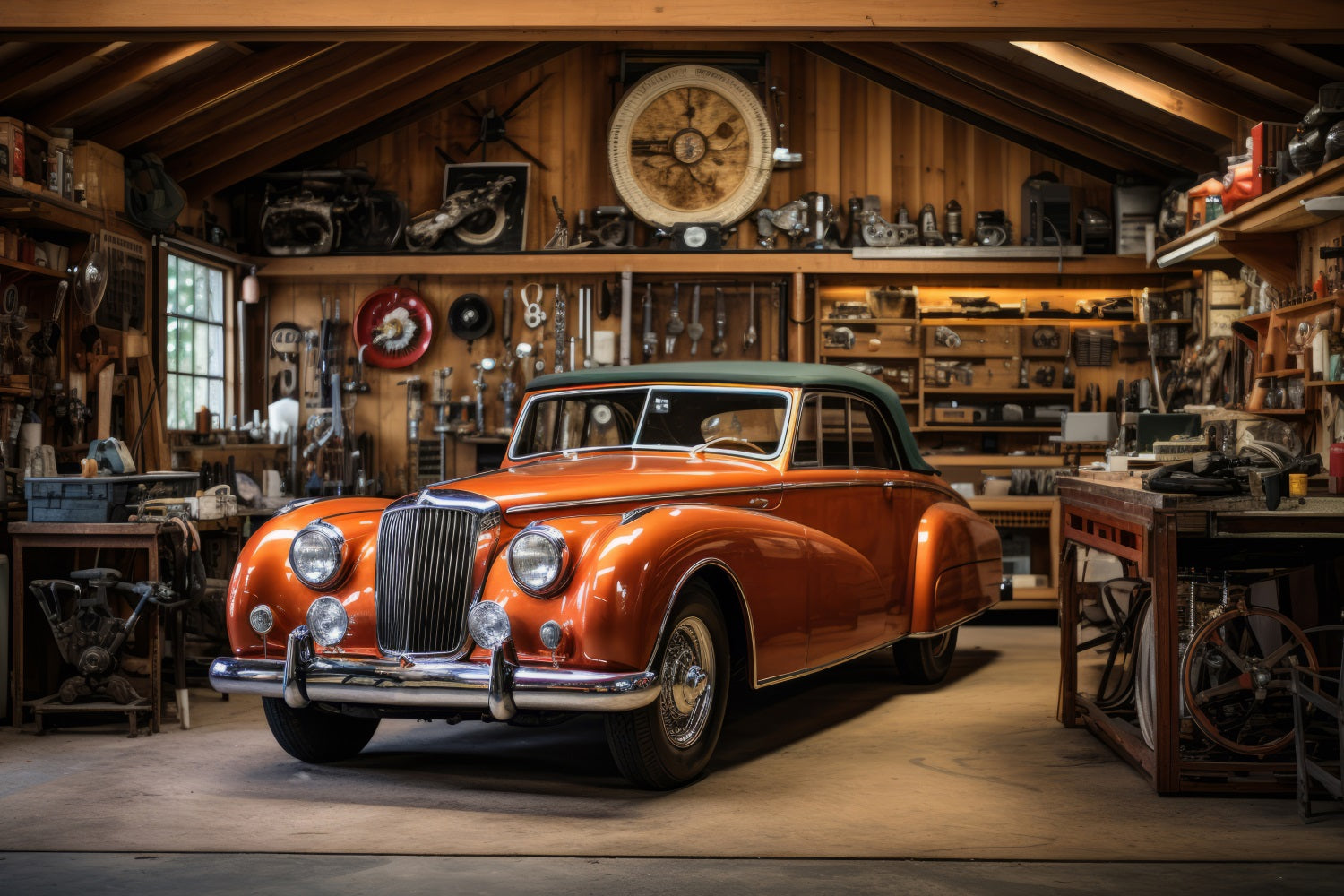 Photo Backdrops Auto Frame Backdrop For Father's Day Retro Car Workshop Backdrop GQ2-216