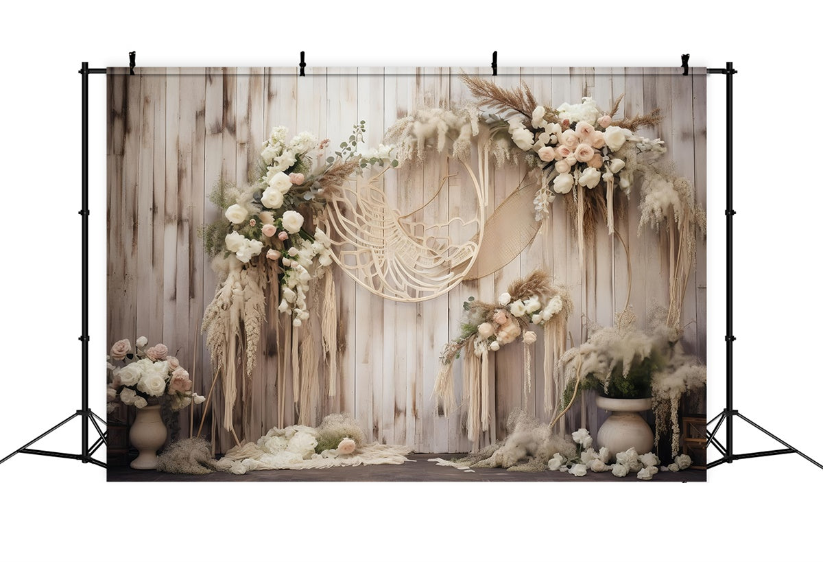 Boho Photo Backdrop Rustic Floral Wooden Arch Backdrop GQ2-4