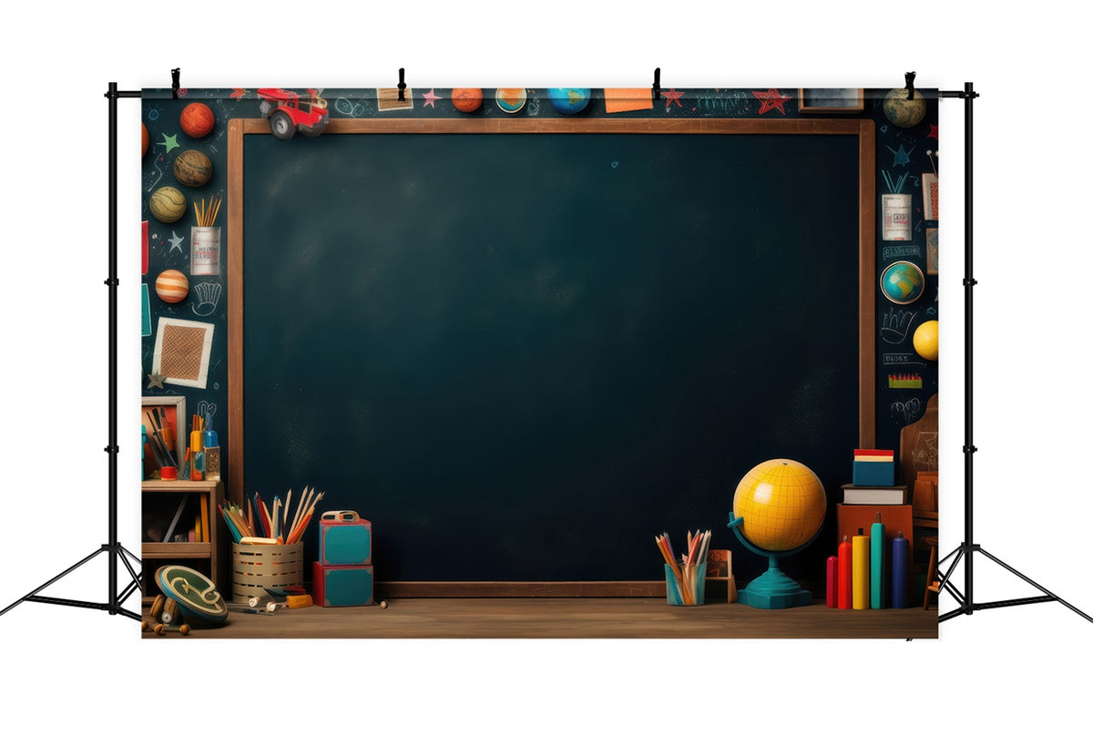 Back To School Photo Backdrops Chalkboard Planets Books Backdrop GQ3-1