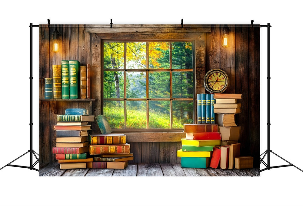 Back To School Backdrop Design Study Window Book Stack Backdrop GQ3-11