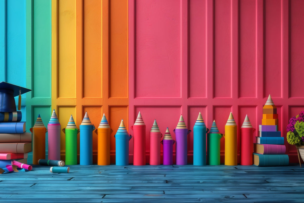 Learning Backdrops Backdrop Back To School Fun Color Pencil Learning Backdrop GQ3-130