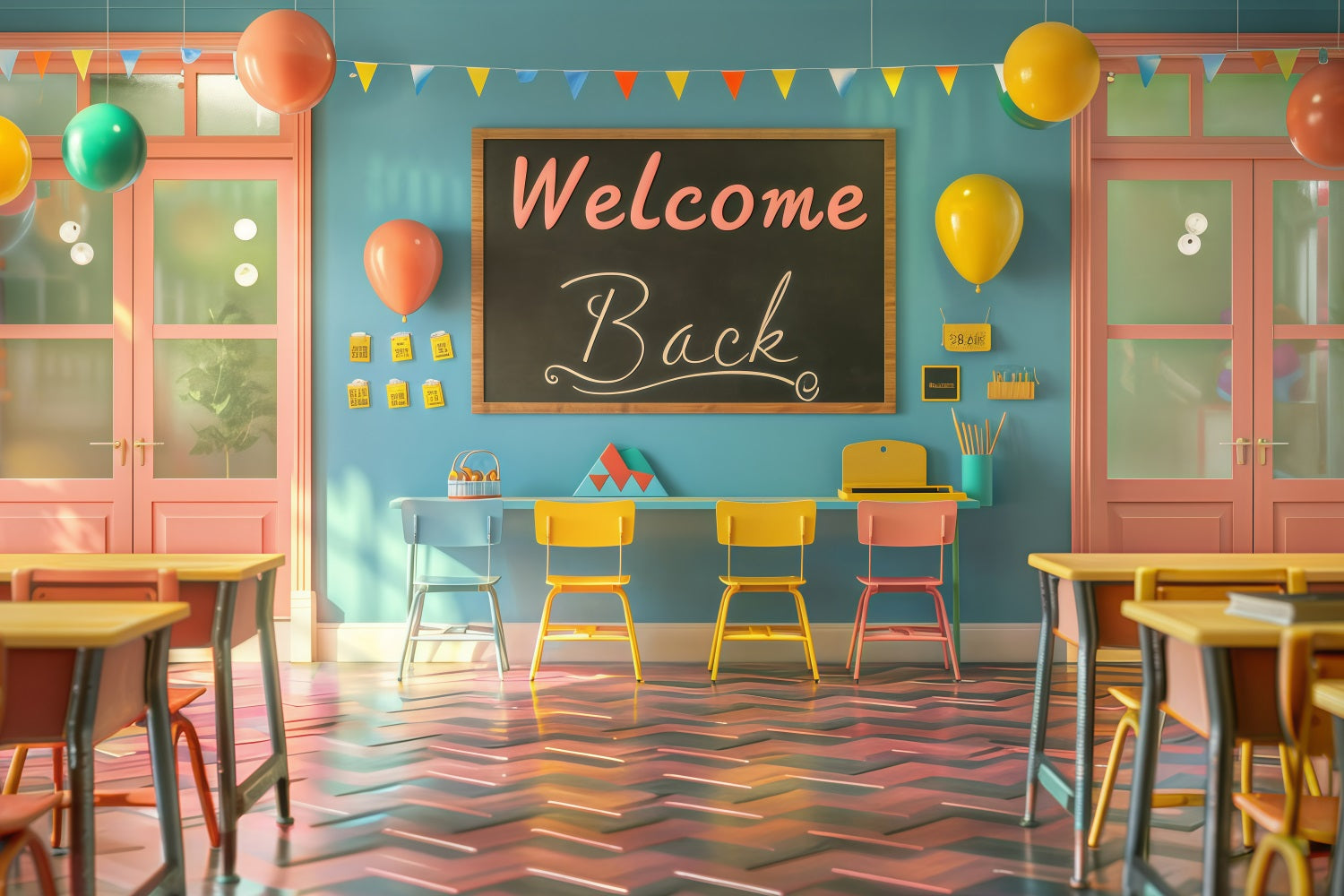 Welcome Back To School Backdrop Cheerful Classroom Welcome Backdrop GQ