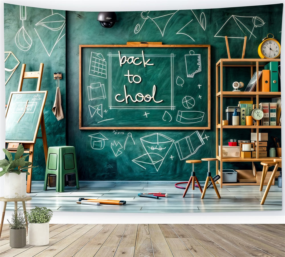 Math Theme Backdrop Back To School Backdrops Green Chalkboard Math Classroom Backdrop GQ3-