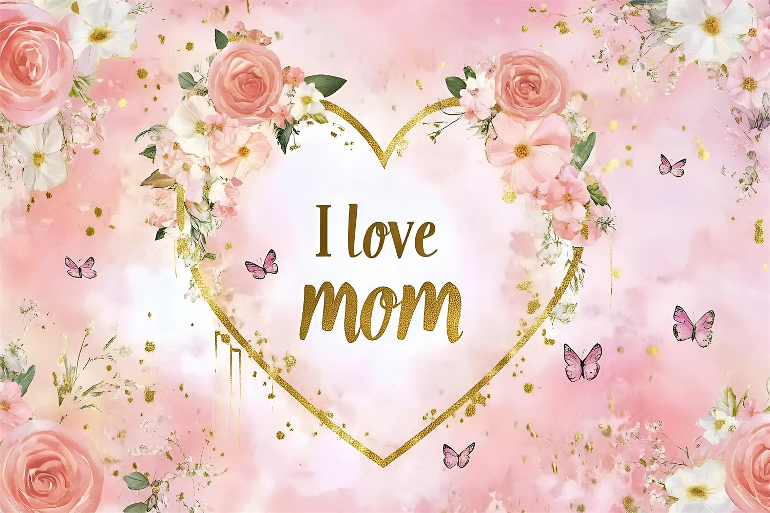 Backdrops For Mother's Day Gold Frame Floral Personalized Backdrop GQ3-136