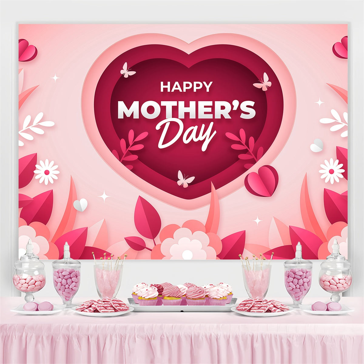 Mothers Day Photo Backdrop Red Heart Floral Personalized Backdrop GQ3-141
