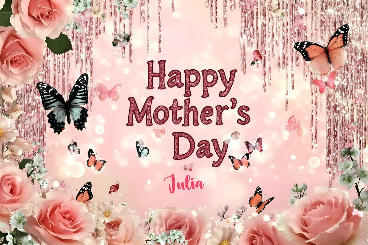Mother's Day Backdrop Sparkling Floral Butterfly Custom Backdrop GQ3-149