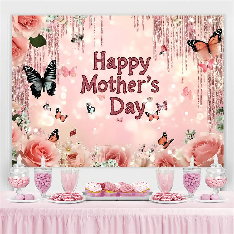 Mother's Day Backdrop Sparkling Floral Butterfly Custom Backdrop GQ3-149