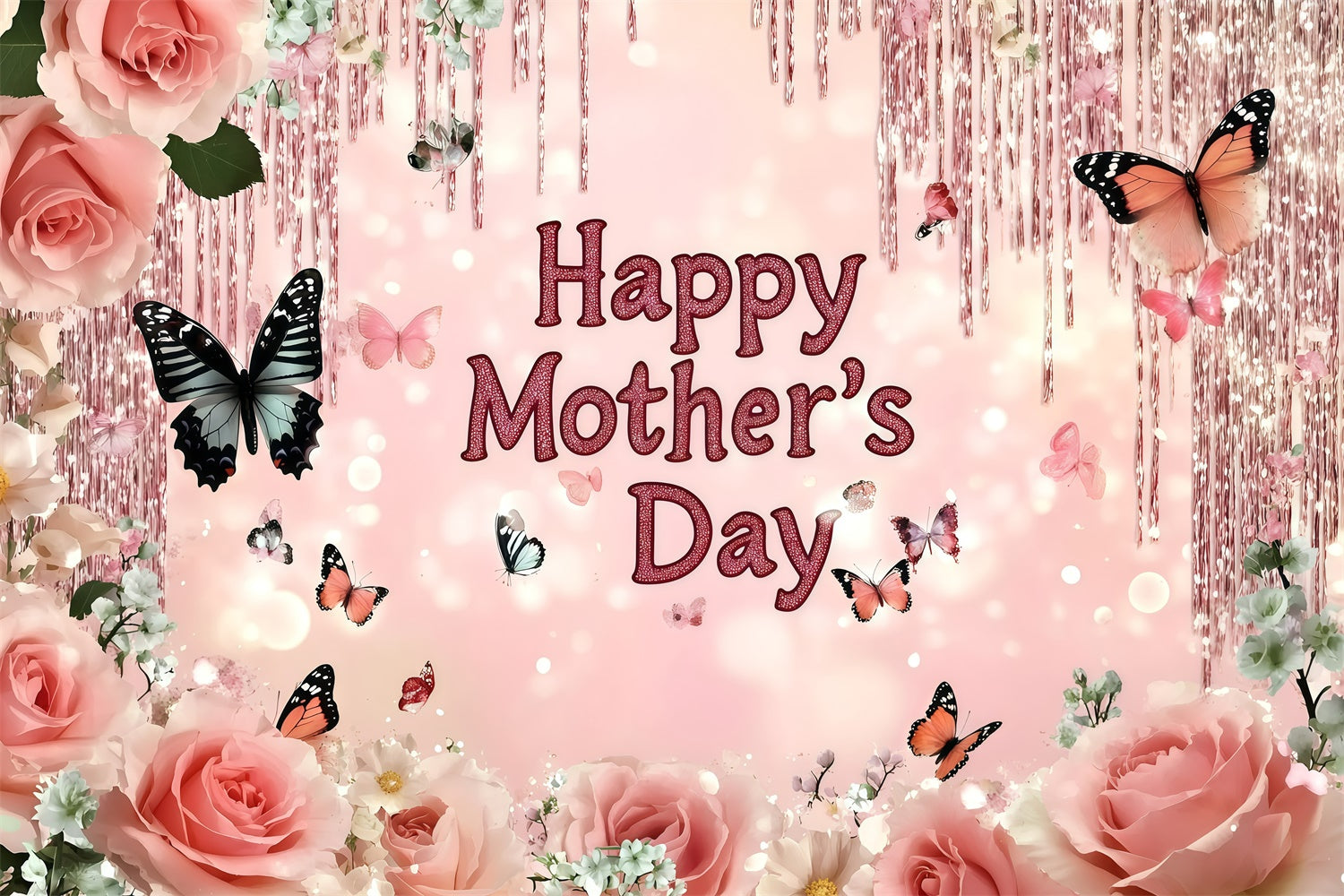 Mother's Day Backdrop Sparkling Floral Butterfly Custom Backdrop GQ3-149