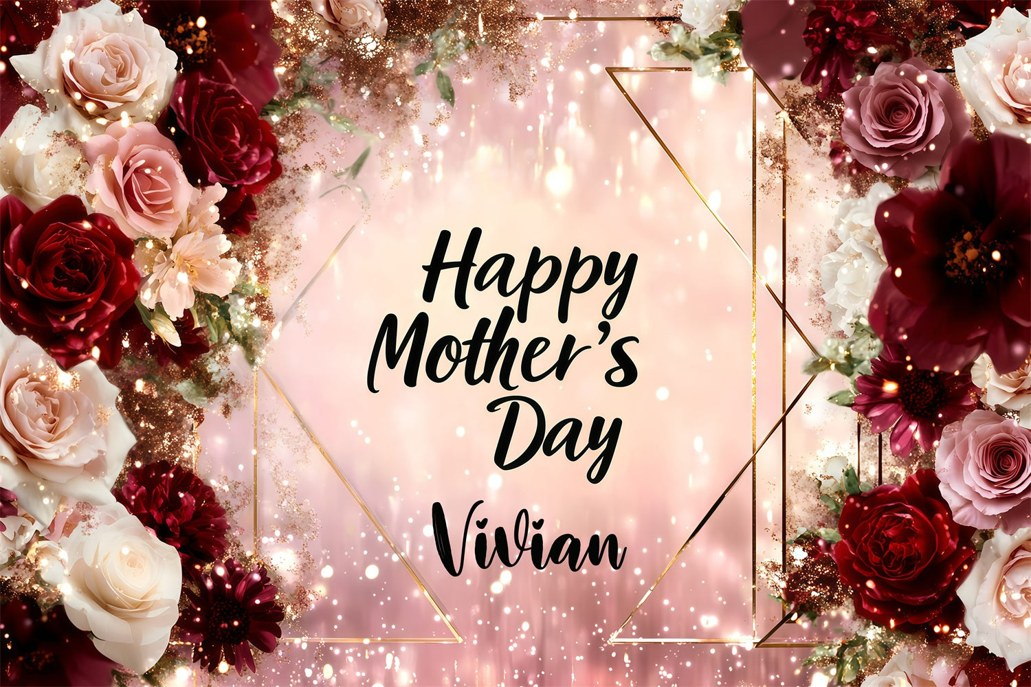 Mothers Day Backdrops Whimsical Rose Sparkle Customized Backdrop GQ3-153