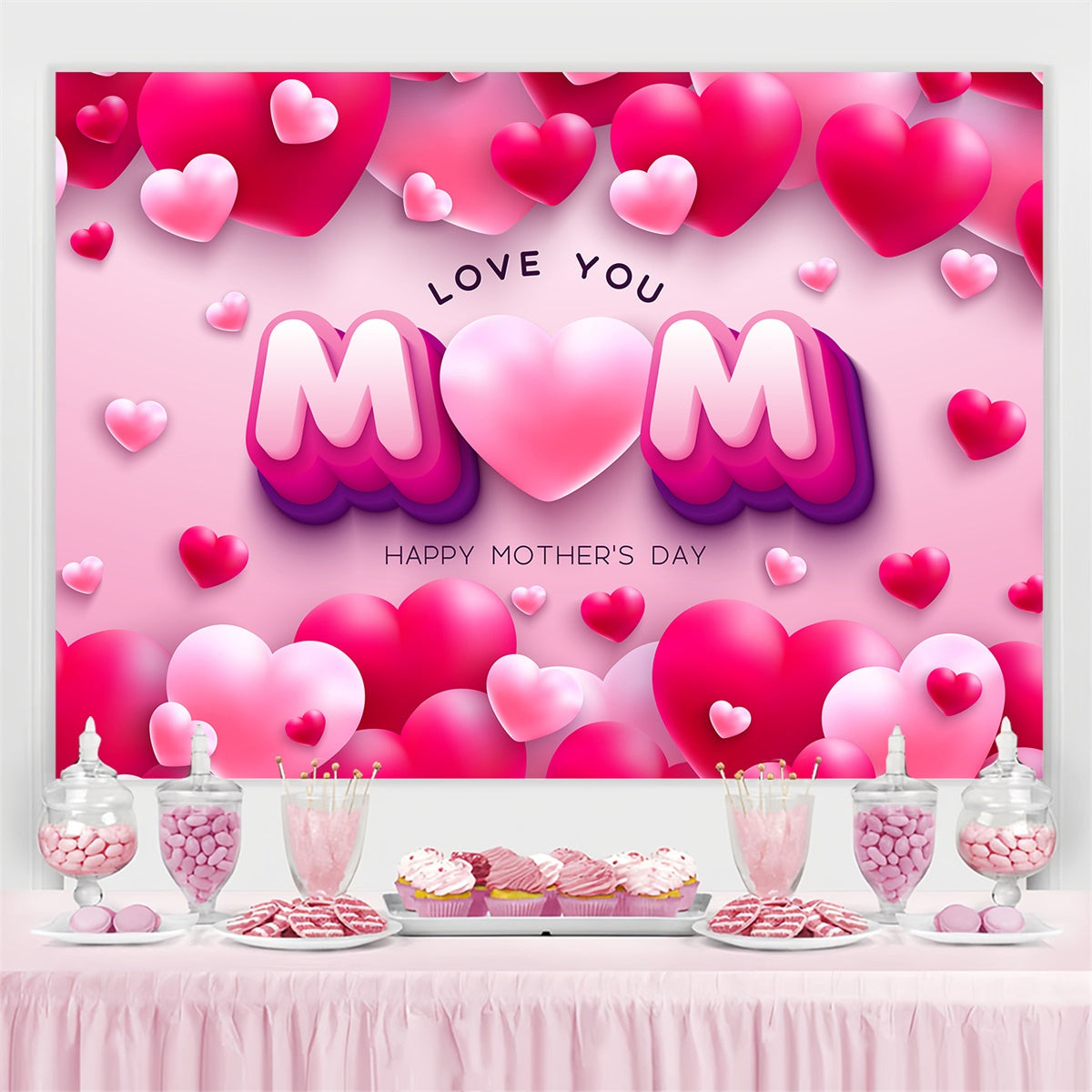 Mothers Day Backdrop Pink Love Balloons Personalized Backdrop GQ3-155