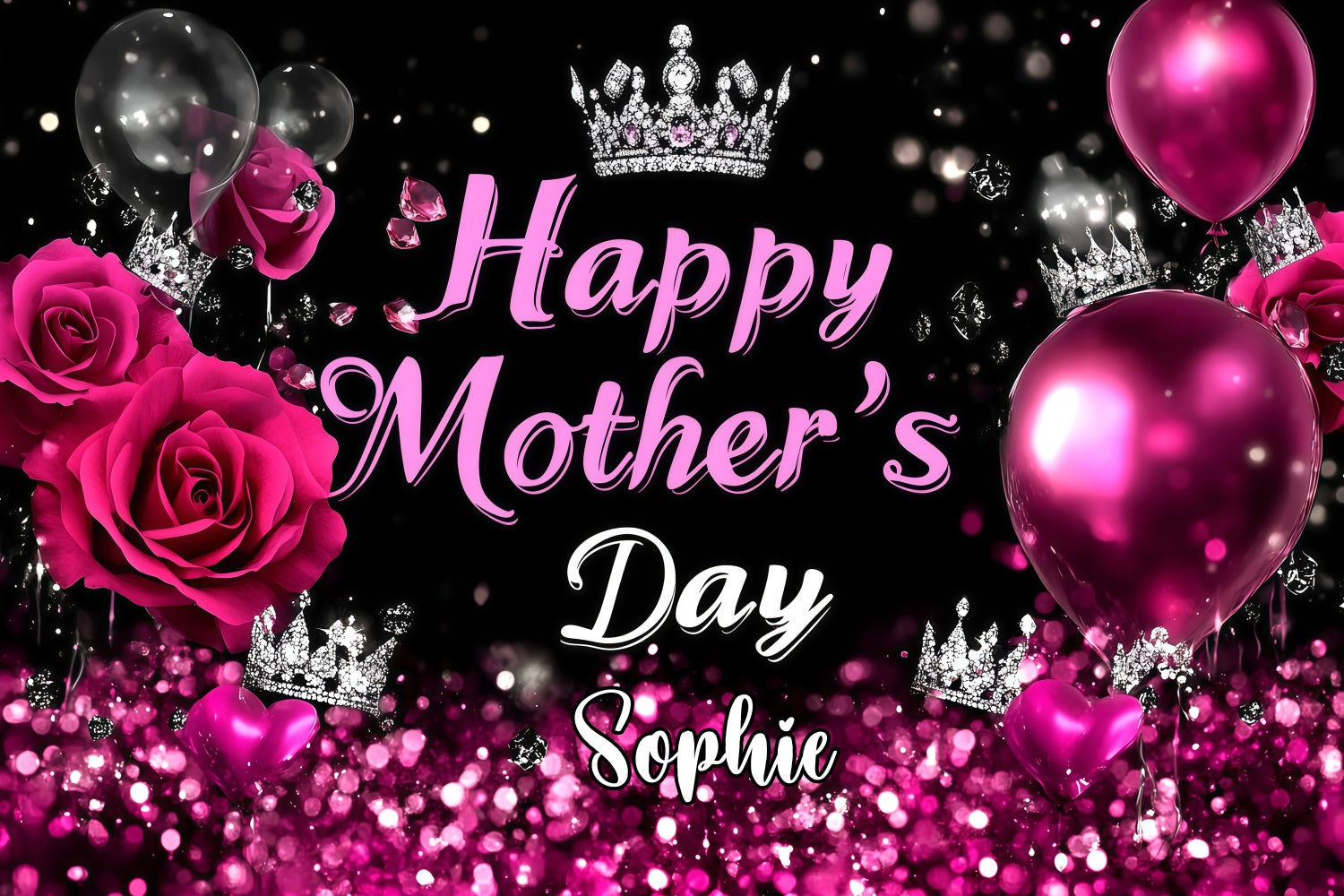 Mother's Day Backdrop Crown Rose Sparkle Personalized Backdrop GQ3-157