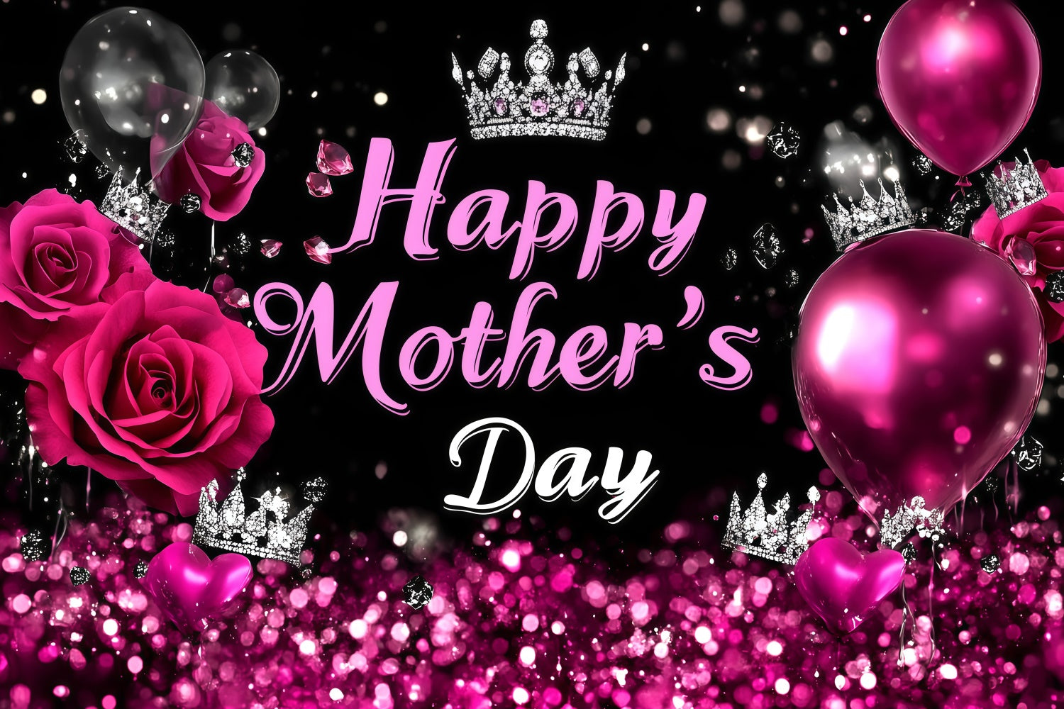 Mother's Day Backdrop Crown Rose Sparkle Personalized Backdrop GQ3-157