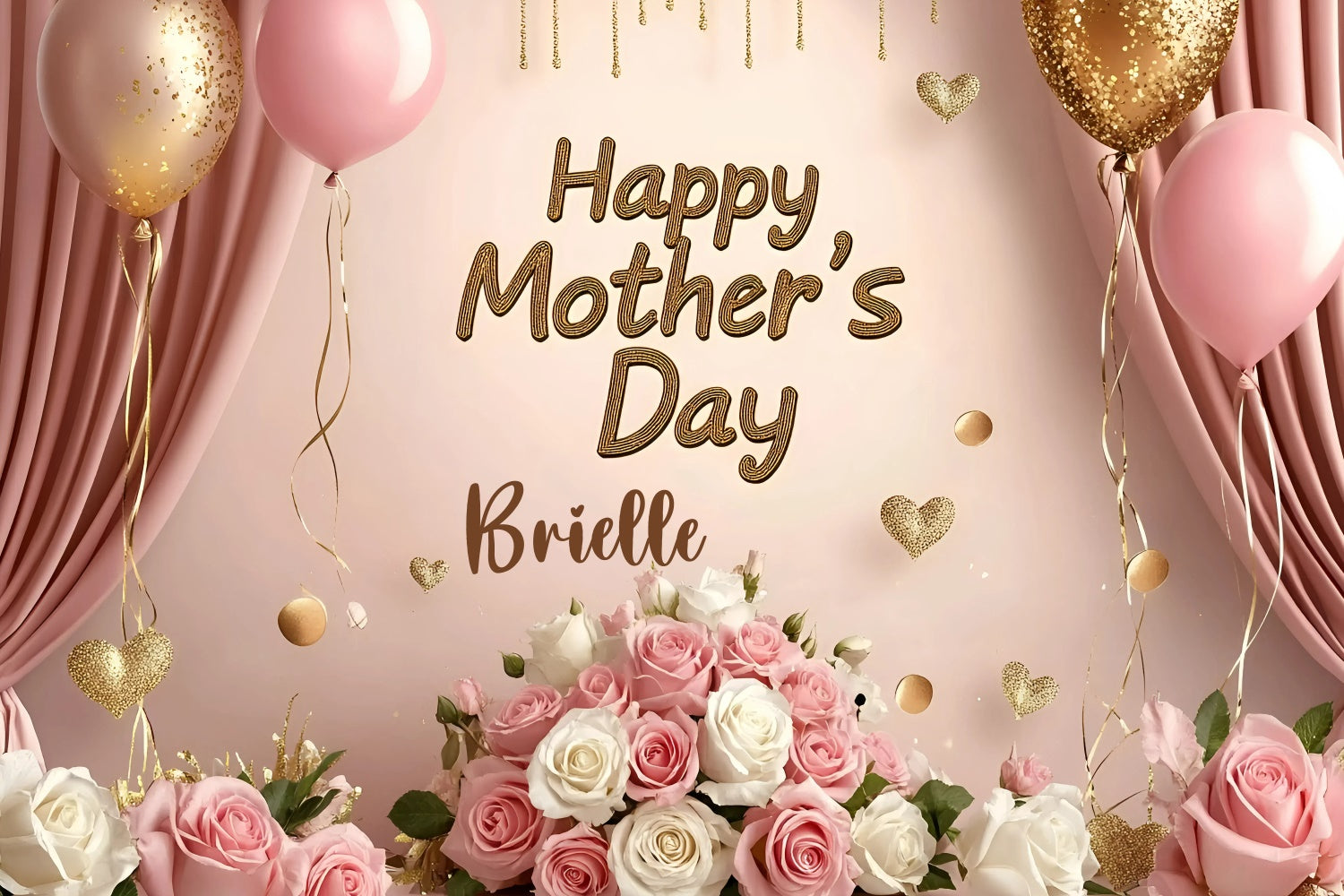 Mothers Day Photo Backdrop Pink Roses Balloon Customized Backdrop GQ3-159