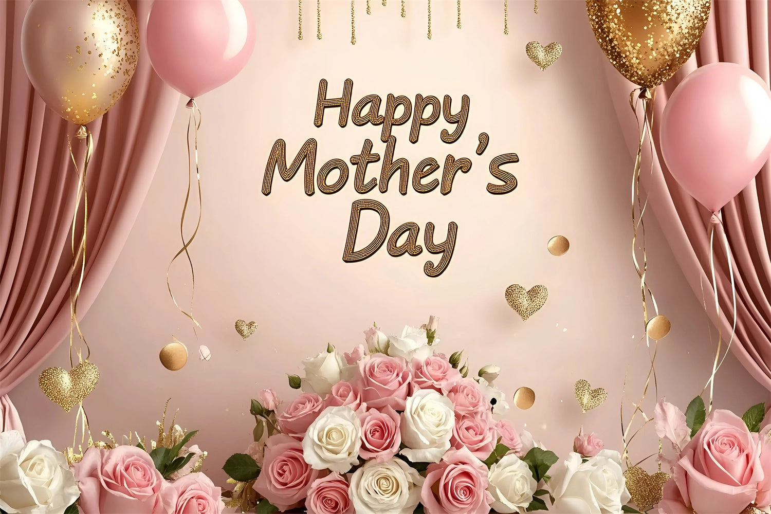 Mothers Day Photo Backdrop Pink Roses Balloon Customized Backdrop GQ3-159