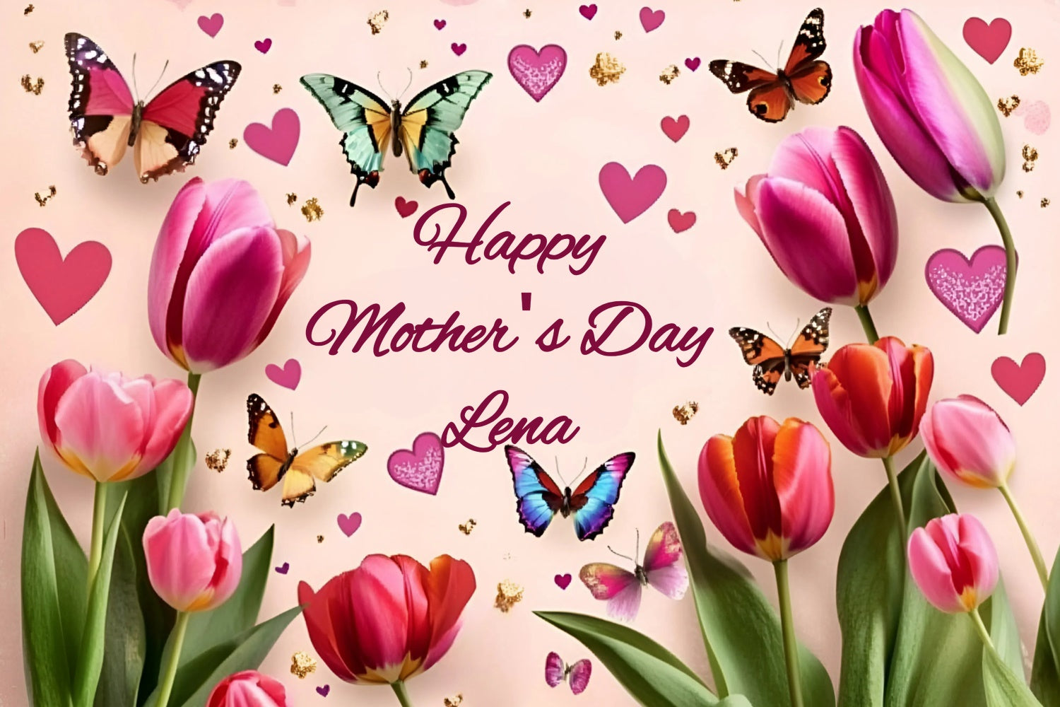 Backdrops For Mother's Day Tulip Blossom Butterfly Custom Backdrop GQ3-164