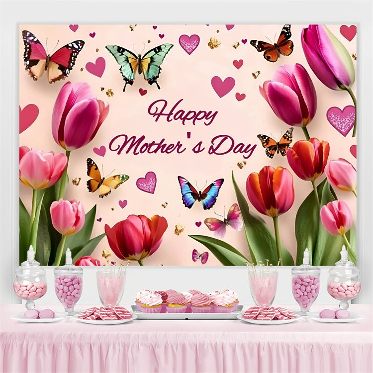 Backdrops For Mother's Day Tulip Blossom Butterfly Custom Backdrop GQ3-164