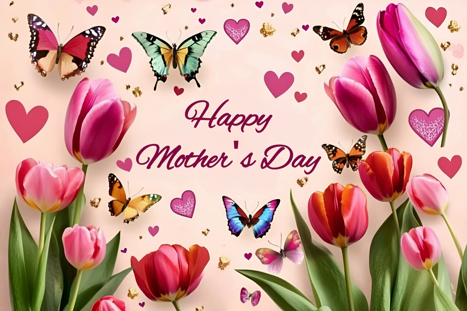 Backdrops For Mother's Day Tulip Blossom Butterfly Custom Backdrop GQ3-164