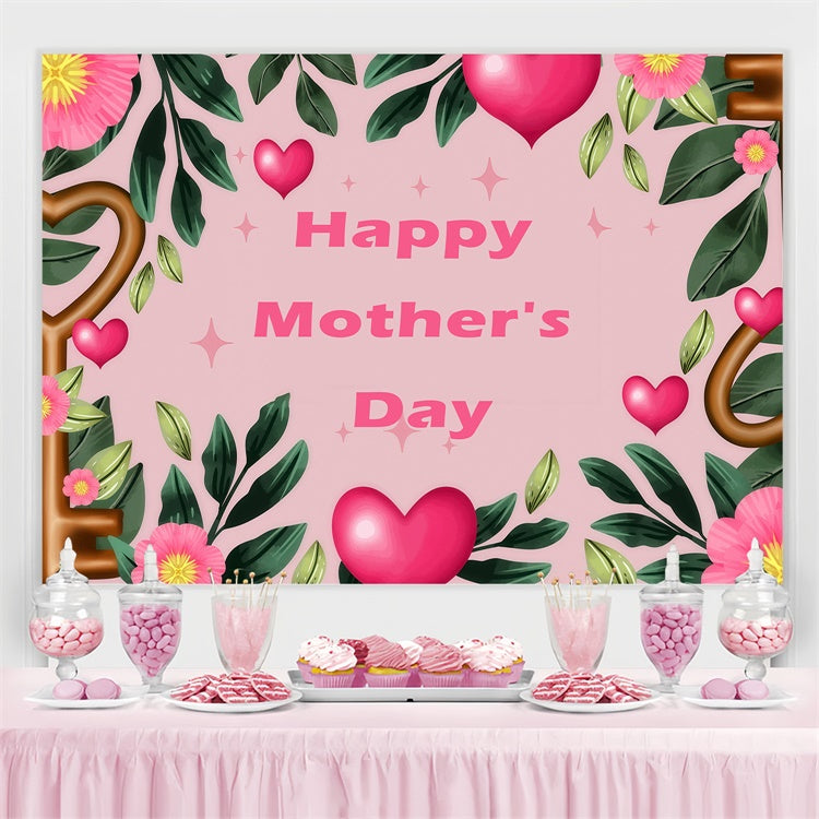 Backdrop For Mothers Day Delicate Greenery Hearts Custom Backdrop GQ3-173