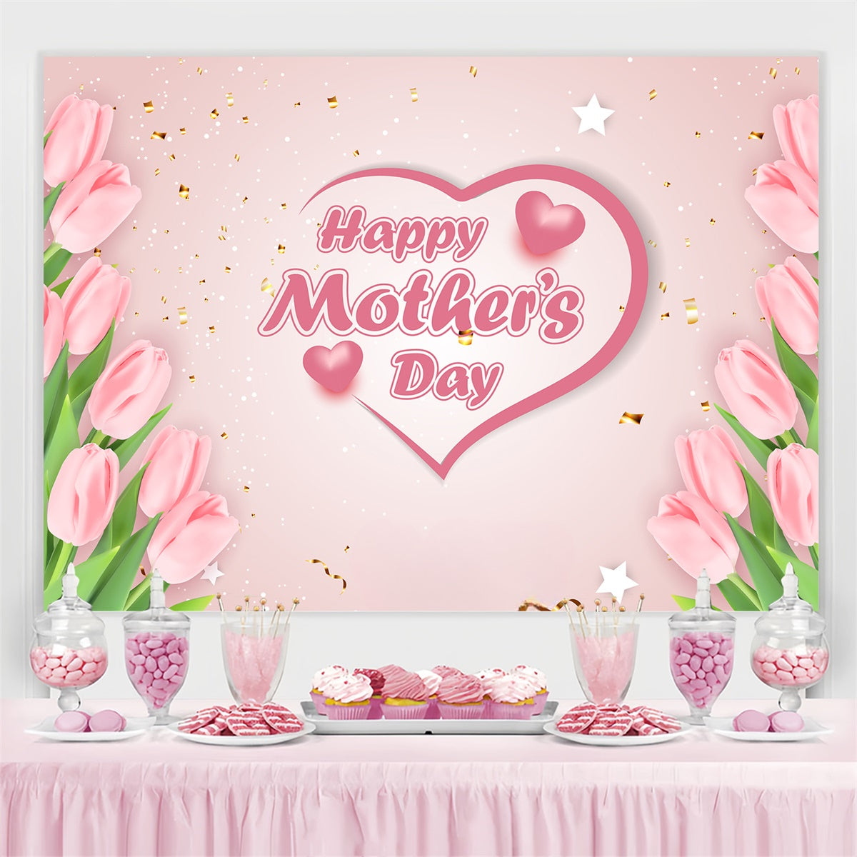 Mothers Day Backdrops Pink Tulips Romantic Customized Backdrop GQ3-183