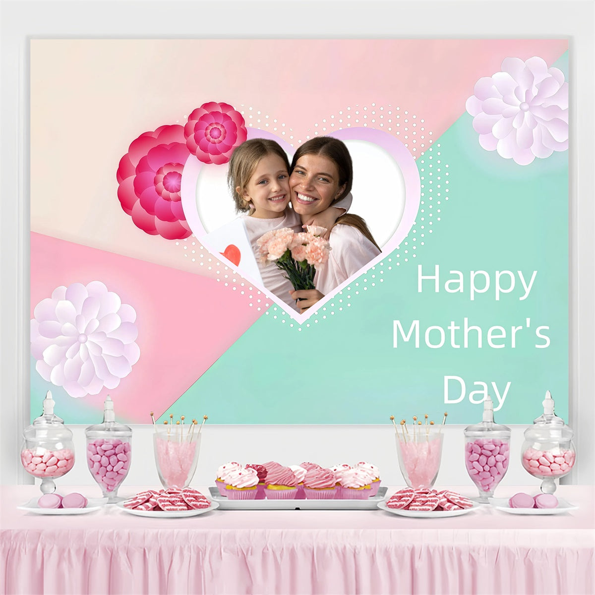 Mother's Day Backdrop Floral Heart Frame Personalized Backdrop GQ3-187